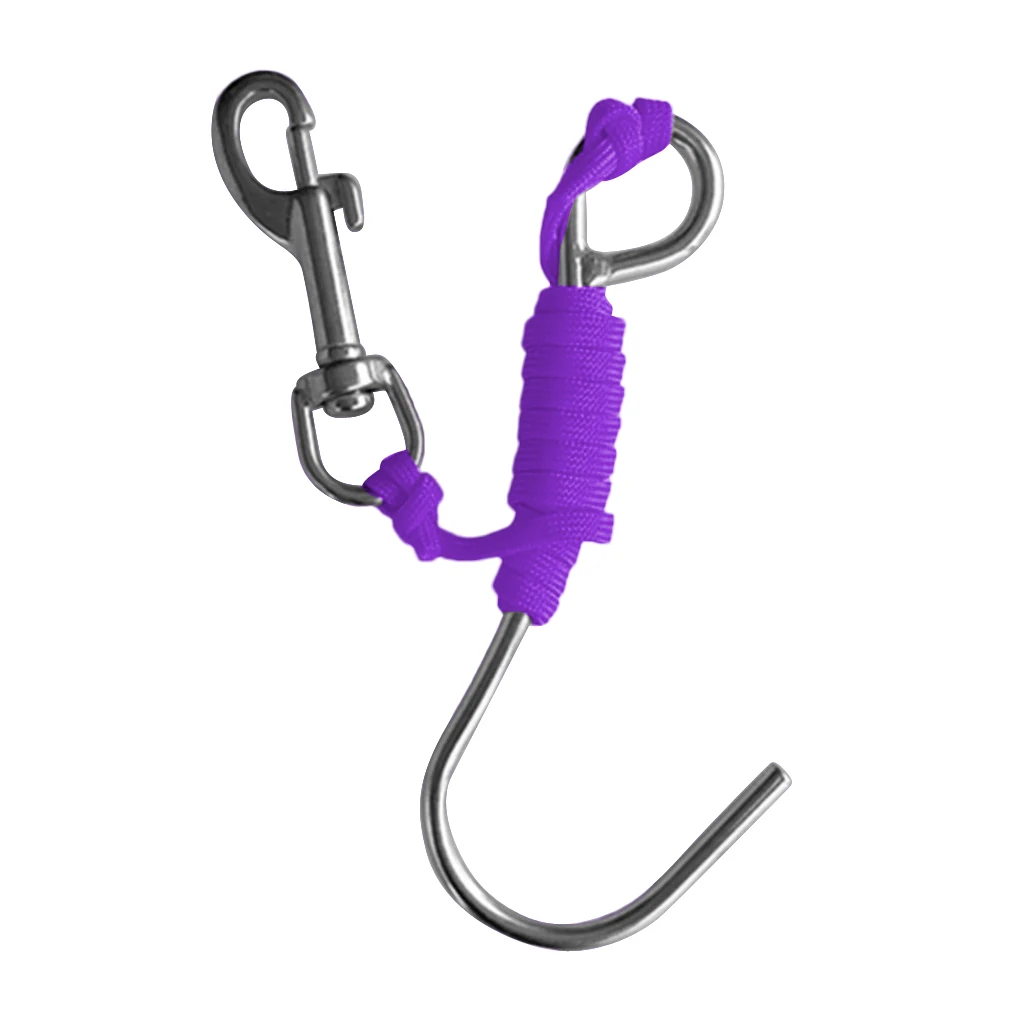 Scuba Diving Reef Drift Hooks With 120cm Line & Stainless Steel Clip Single Reef Hook
