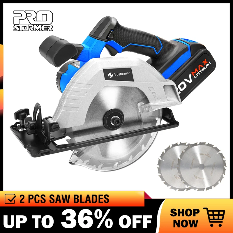 

PROSTORMER 20V Circular Electric Saw 2 PCS Saw Blades 165mm Blade for Wood 4000mAh Circular Saw Woodworking Tools Wood