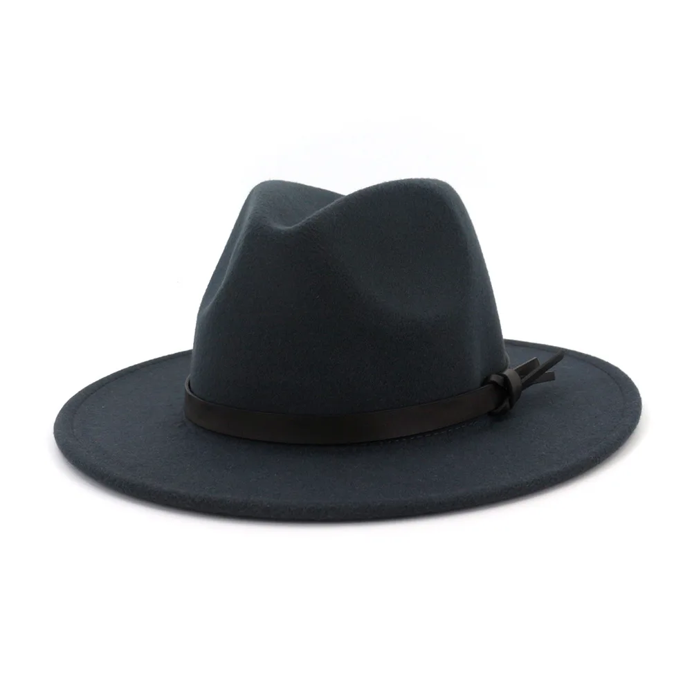 Женская шерстяная полая ковбойская шляпа с широкими полями, ковбойская джазовая Кепка для конного спорта с тонкой лентой AD0853 - Color: Dark grey