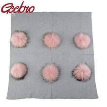 Geebro/теплое кашемировое Пеленальное Одеяло для новорожденных и детей постарше; одеяло для сна для путешествий с 6 натуральным мехом енота; постельные пеленки с помпоном