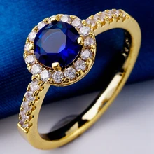 Новые модные ювелирные изделия круглый голубой циркон золотого цвета обручальные кольца для женщин