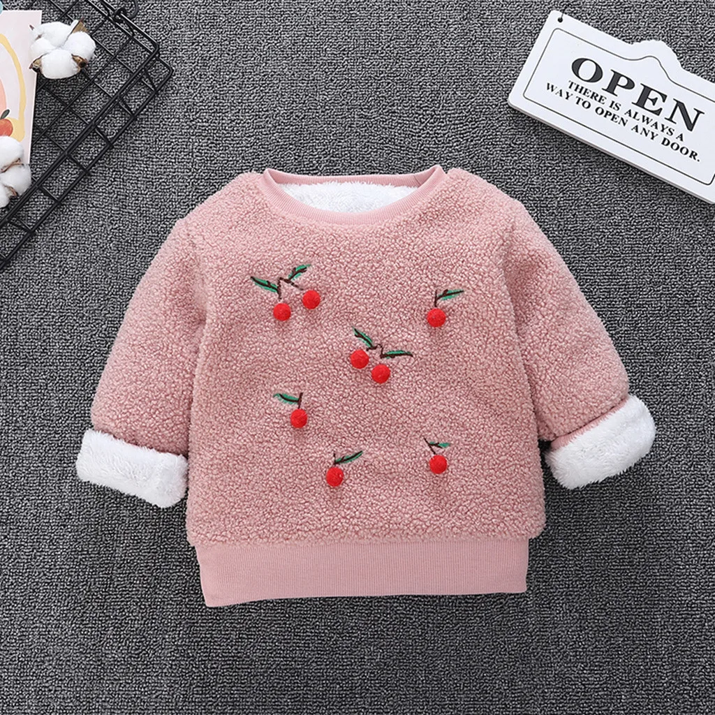 Pink Плотный хлопковый свитер с рисунком лисы; топы для детей; Одежда для девочек; зимняя флисовая толстовка с длинными рукавами; Повседневный пуловер для девочек - Цвет: Pink