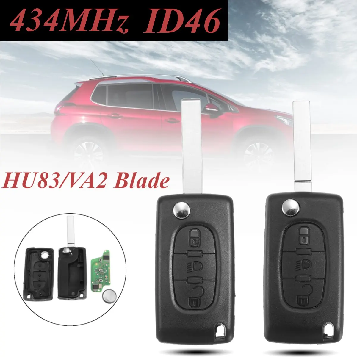 

3 Buttons Car Key Shell Cover Fob Case with ID46 Chip For Peugeot for Citroen Berlingo with HU83/VA2 Blade Replacement Accessori