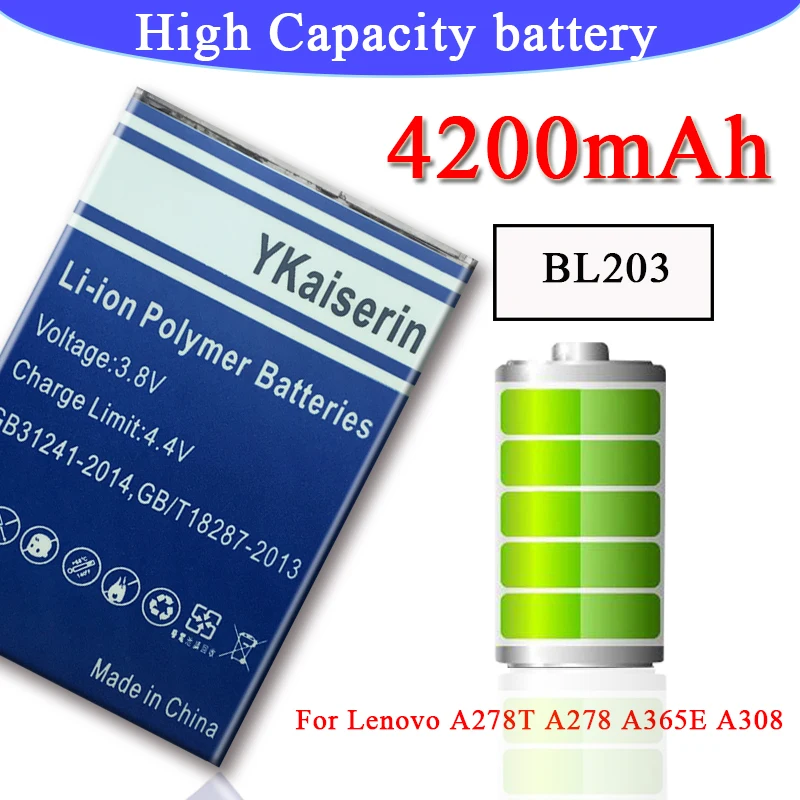 Новый Сменный перезаряжаемый аккумулятор BL203 4200 мАч для Lenovo A369 A66 A318T A385E A278T A365E A308T