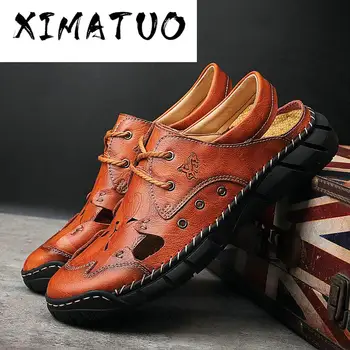 

2020 Spring Summer New Style Genuine Leather Casual MEN'S Sandals Breathable Flat Heel Closed-toe MEN'S SHOES