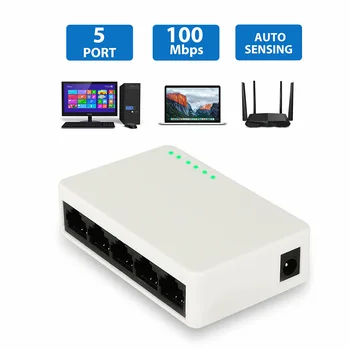 

5 Port Fast Ethernet Network Switch Hub Desktop PC 10/100Mbps Internet LAN Hub Provide Five 10/100M Adaptive Network Ports