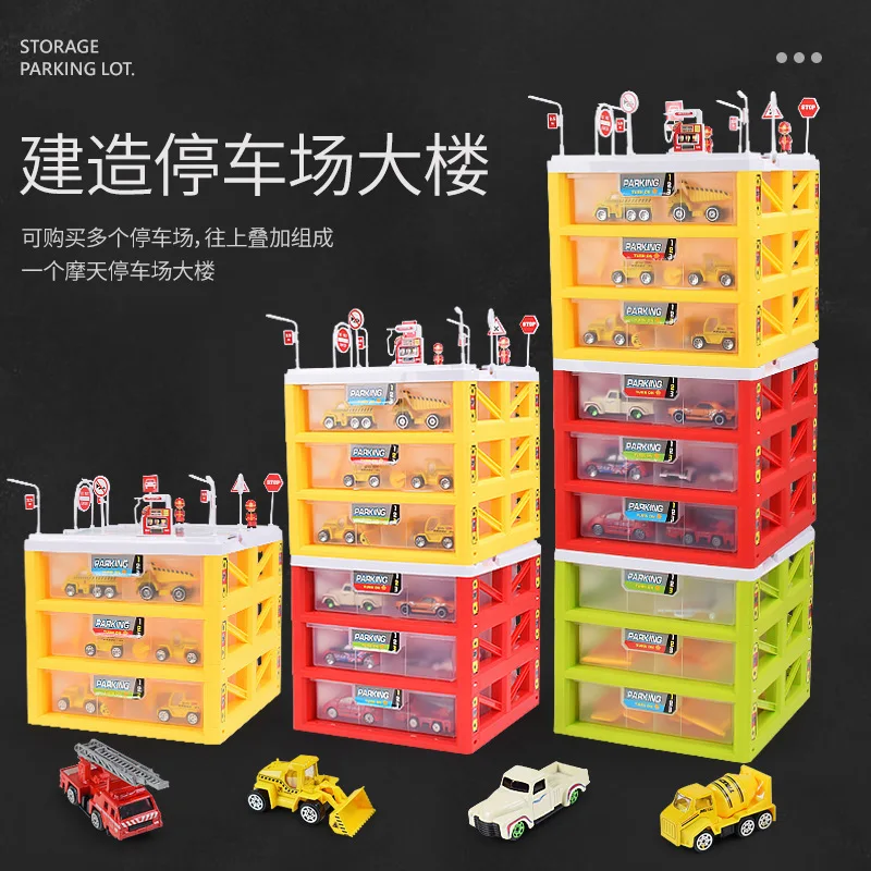 

Children Multilayer Rail Car Model with Storage Box Parking Lot Map Alloy Small Racing Car Toy Set Men's