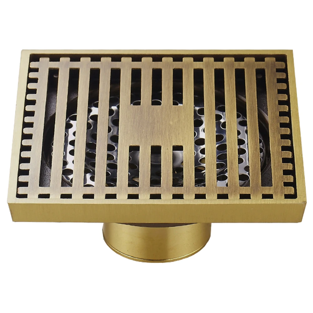 Латунные невидимые решетки для душа, винтажный домашний античный трап, анти-запах, крышка для ванной комнаты, сетчатый фильтр квадратной формы