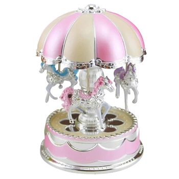

Merry-Go-Round Carousel Music Box Toy Swivel Glowing Carousel Horse Electronic Music Box Wedding Birthday Gifts Home Decor，Pink