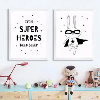 

Kids Bedroom Decoration Picture Cartoon Rabbit Superheroes Canvas Painting Nordic Posters and Prints Wall Art for Baby Nursery