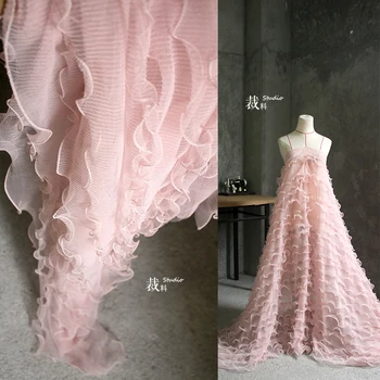 

Romanticism fluffy wavy ruffled mesh background fabric designer fabric for patchwork bazin riche getzner tissus telas por metros