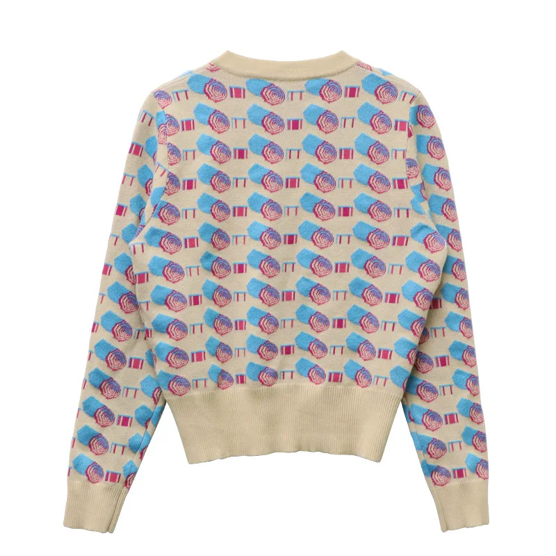 Quality Beading Umbrella Pattern Women Sweater Fashion V-Neck Single-Breasted Casual Style Elegant Lady Knitted Cardigans C2082