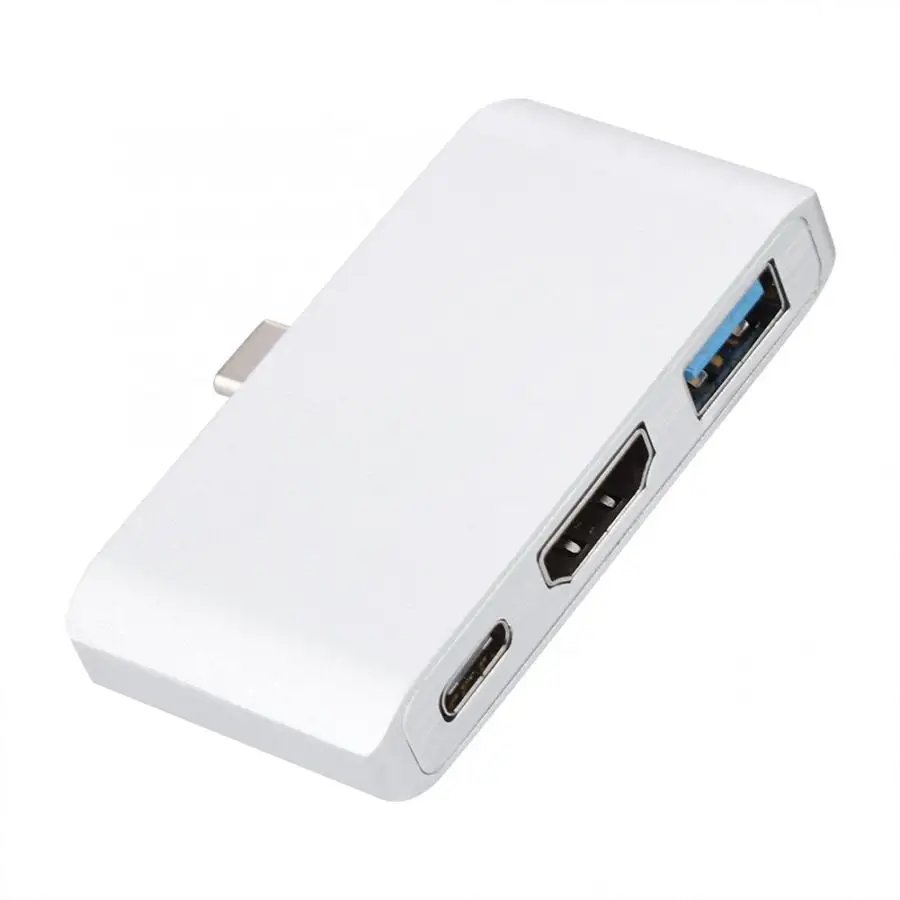 Тип с разъемами типа C и HDMI/USB3.0/PD 3-в-1 4K видео конвертер адаптер Hub - Цвет: Серебристый