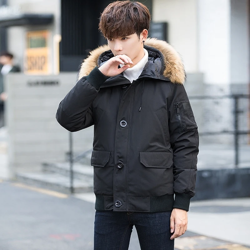 Down Coat Winter Mens Hooded Large Fur Collar Jacket Men Short Thick Warm Student Jackets Parka Abrigo Hombre KJ501 | Мужская одежда