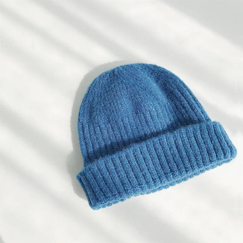 Blue Зимняя женская шапка для мужчин Skuiless Beanies, шапки с косичками, теплые мужские хип-хоп однотонные кепки без полей, шапка для мужчин и женщин, шапка помещика - Цвет: Blue