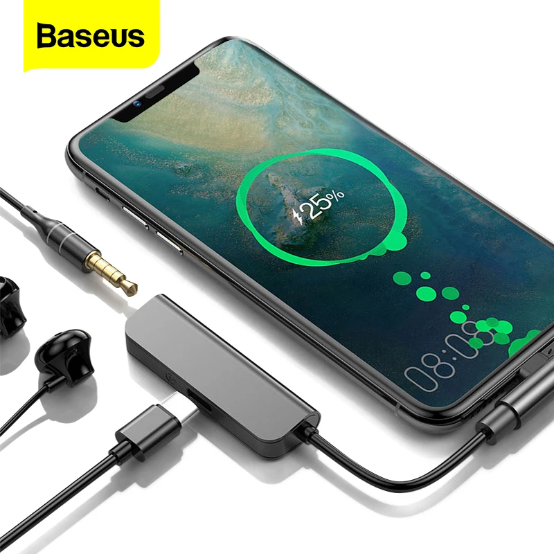 Переходник Baseus USB Type C на 3 5 мм с разъемом для наушников адаптер Aux PD 18 Вт кабель OTG