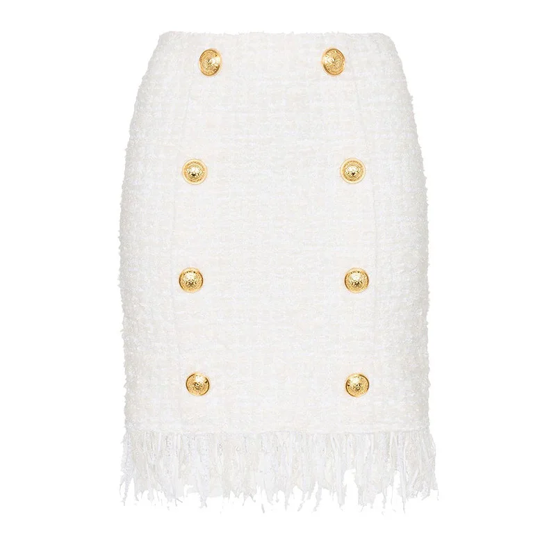 Женская твидовая юбка-карандаш короткая шерстяная офисная двубортная на