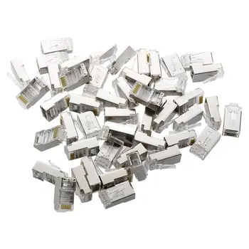 

50 Pcs Silver Tone Shielded RJ45 8P8C Network Cable CAT5 End Plug