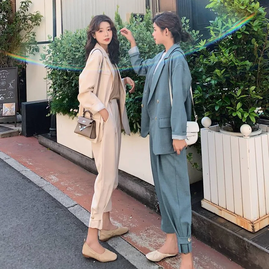 

Photo Shoot Korean-style Best Friend Loose-Fit Elegant Ol Small Suit Two-Piece Women's High-waisted Straight-Cut Skinny Mouth Ca