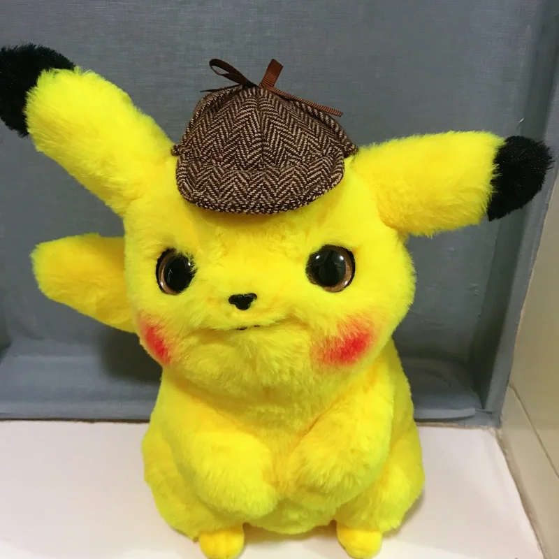 TAKARA TOMY Pokemon 28cm Detective Pikachu Plush Toy Anime Doll High Quality Stuffed Gift for Hobby Collectible Movie