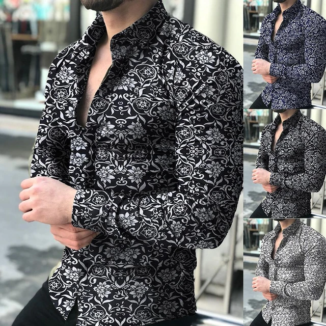 2021 Fashion Men's Long-sleeved Shirt European And American Printed Men's Casual Flower Shirt Mens Clothing - Shirts - AliExpress