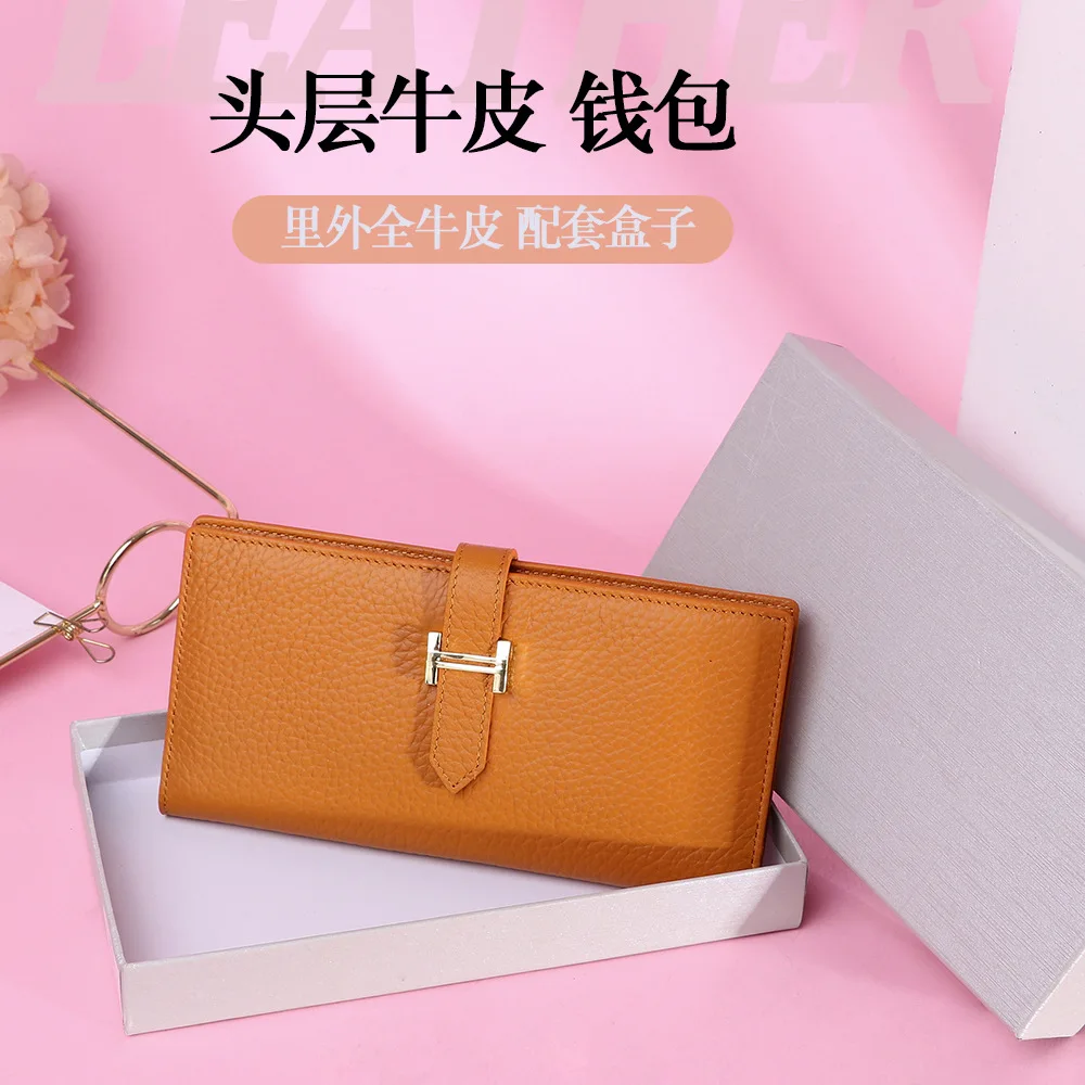 

2019 New Style WOMEN'S Long Wallet H Clutch Europe And America Fashion Handmade Origional Wallet Genuine Leather Phone Card Bag
