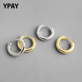 

YPAY 100% Real 925 Sterling Silver Hoop Earrings for Women Korea INS Simple Geometric Circle Earring Fine Jewelry Gift YME641