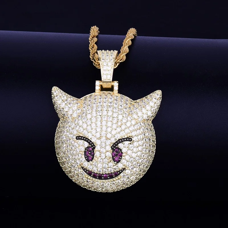 Demon Evil Expression ожерелье и кулон с теннисной цепочкой Золото Серебро Bling Циркон Мода хип хоп Рок улица ювелирные изделия - Окраска металла: gold red-eye