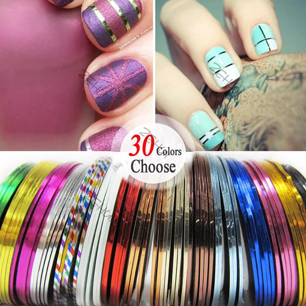 Модные 30 шт Смешанные красивые рулоны Striping ленты линии Декор ногтей стикер декора