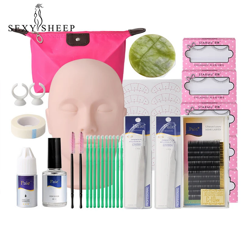 

SEXYSHEEP False Eyelashes Extension Practice Exercise Kit Makeup Mannequin Head Set Grafting Eyelash Tools Kit Practice Eye Lash