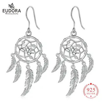 

Eudora Sterling silver 925 Dreamcatcher Earring Dream catcher Drop Earring for Women girl birthday day gift fine Jewelry CYE100