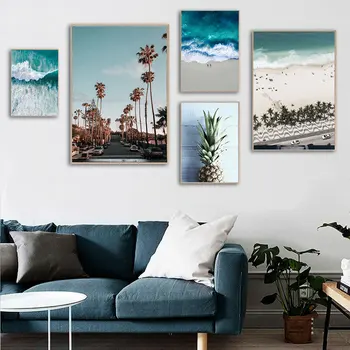 

California Beach Wall Art Canvas Painting Summer Landscape Poster Pineapple Art Print Sea Wall Pictures For Living Room Decor