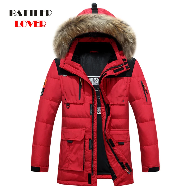 

-40 Degree Cold Resistant Russia Winter Jacket Mens Top Quality Genuine Fur Collar Thick Warm White Duck Down Men's Winter Coat