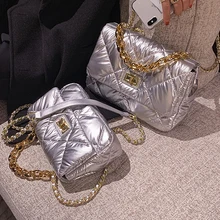 

Luxury Designer Handbags For Women Chic Chain Space Padded Shoulder Bag Large Messenger Bag Nylon Down Tote Female Travel Purses