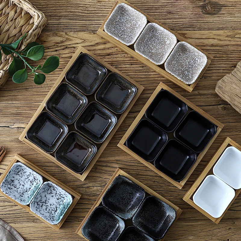 Fruit Plate Ceramic Dessert Plates Snack Dish Creative ceramic grid fruit plate snack plate serving platter Japanese small dish with tray Home desktop dried fruit snack tray