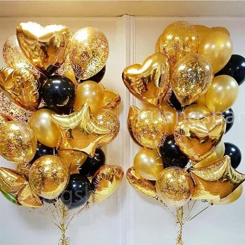 

11pcs Mixed Gold Confetti Balloons 18inch Star Heart Foil Balloon Birthday Party Black Gold Latex Baloon Air Ball Wedding Decor