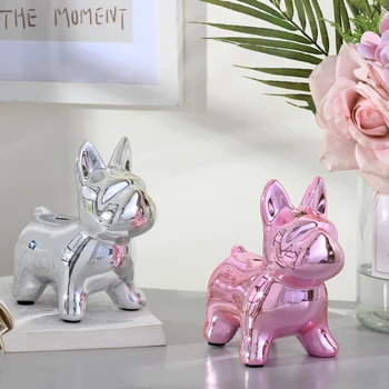 

Ceramic Bulldog Figurine Ornament Animal Statue Home Decor Handmade Porcelain Birthday Wedding Christmas Gifts Gold Silver Pink