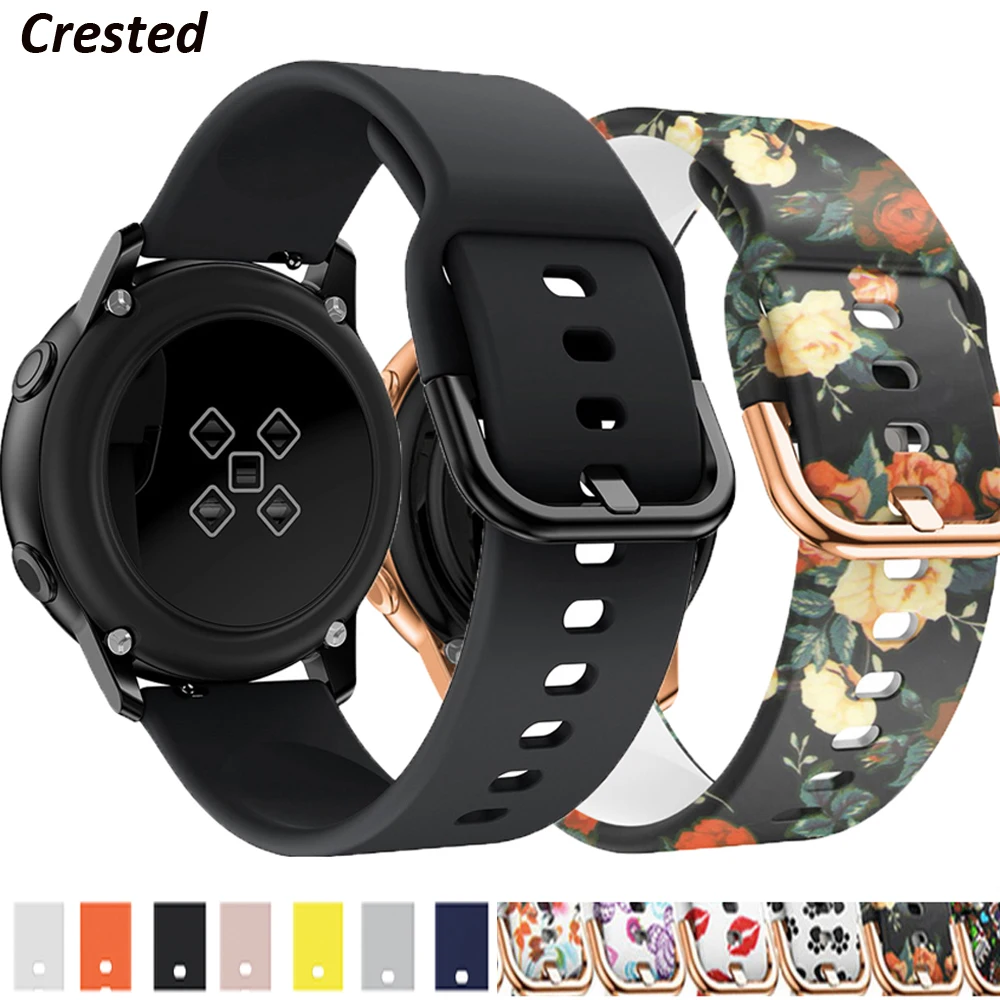

Ремешок силиконовый для Samsung Galaxy Watch Active 2 44 мм 40 мм Gear S2, спортивный браслет с принтом для huawei gt/2/2e 42 мм, 20 мм