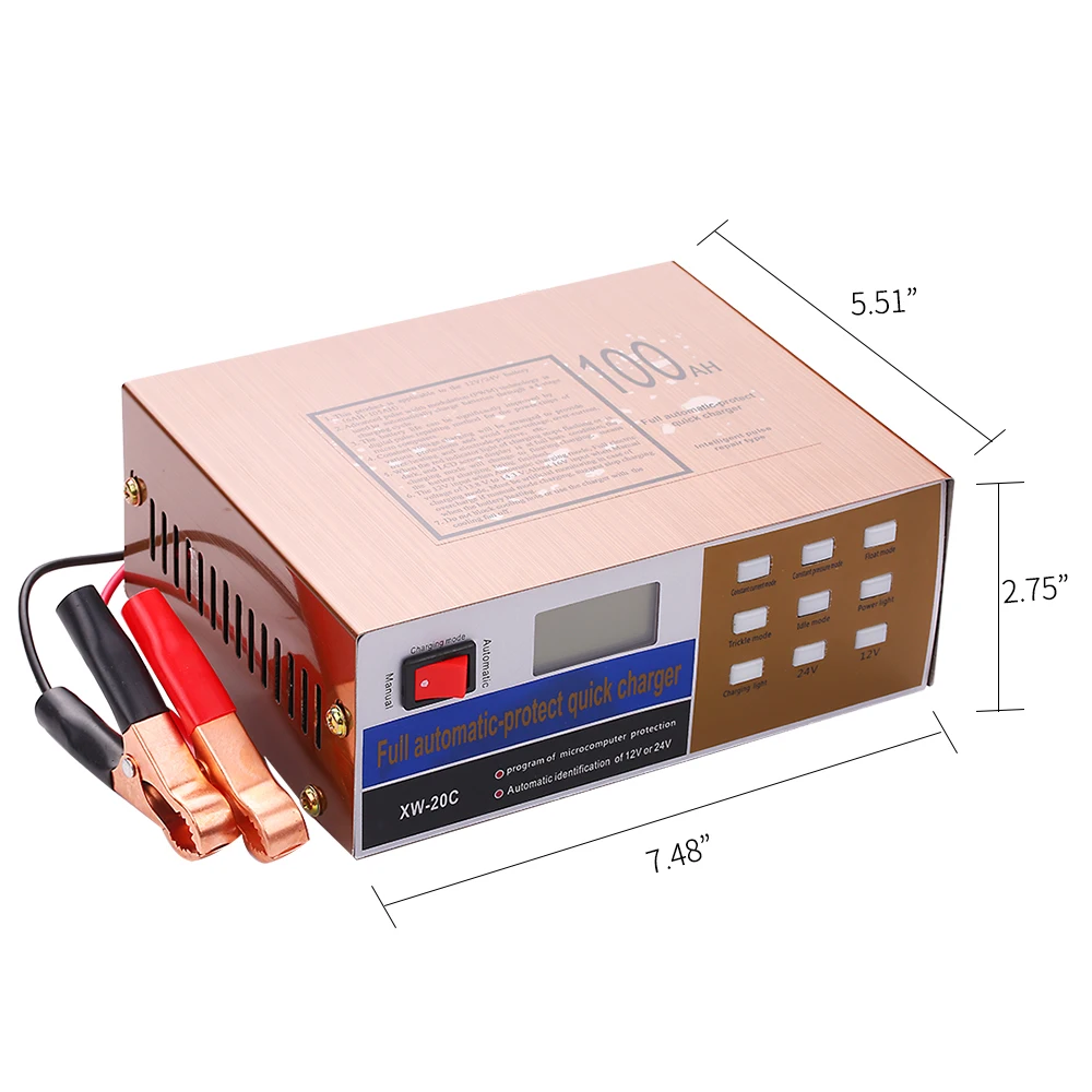

Hot 12V/24V Full Automatic-Protect Quick Battery Charger Maintainer with Alligator Clamps Battery Charger XW-20C EU / US / UK /