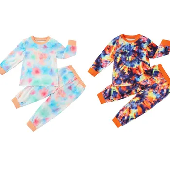 

Kids Boys Girls Tie Dyeing Homewear Sleeping Shirt Pants Suit Tie-Dye Printed O-Neck Long Sleeve Tops Pants Sports 2-Piece Suits