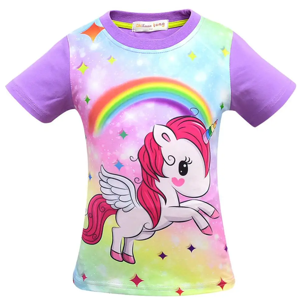 Футболка с единорогом для маленьких девочек летняя футболка Enfant Fille Camiseta Unicornio