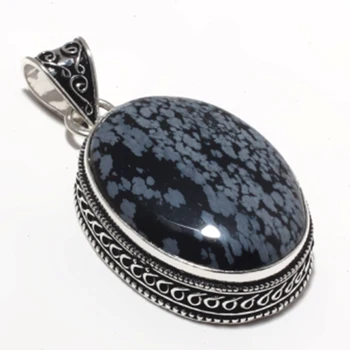 

Genuine Snowflake Obsidiean Pendant Silver Overlay over Copper , Hand made Women Jewelry gift, P8810