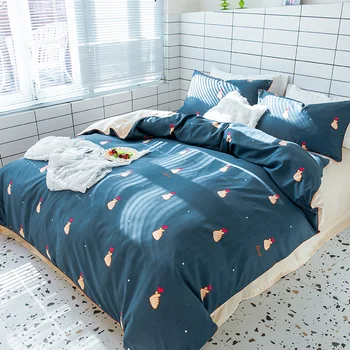 

Imitated Silk Bedding Set Printed Summer Cool Bed Set Heart Duvet New Bedclothes Come Sheet 2020 Flat Home Pillowcase Cover 4pcs