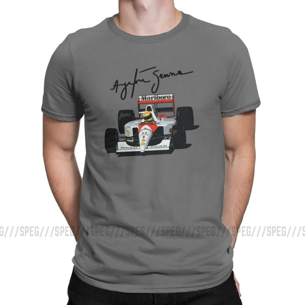 Ayrton Senna футболки для мужчин Винтаж Чистый хлопок футболка с круглым вырезом короткий рукав Футболка размера плюс топы для мужчин - Цвет: Темно-серый