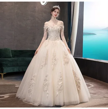 

Luxury Lace Wedding Dress Sexy Off Shpulder Sleeves Appliques Bridal Dresses Slim Appliques Ball Gown vestido De Noiva