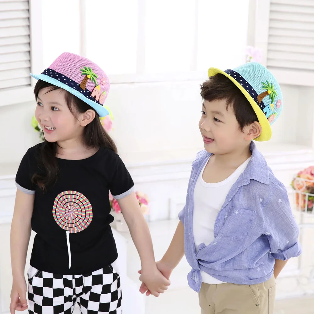Boys and girls jazz hat embroidered coconut tree Toddler Infant Sun Cap Outdoor Baby Girls/Boys Hat Jazz Cap For Baby 