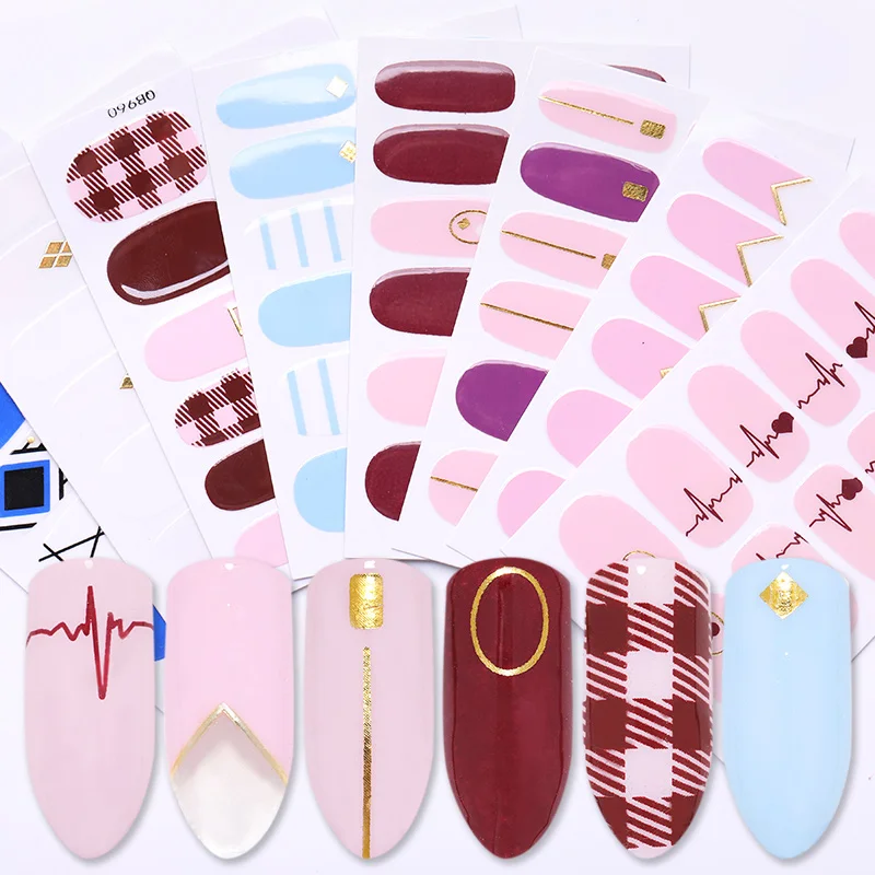 

1 PC Detachable Nail Stickers Full Cover Fake Nail Tips Without Glue Mixed Pattern Transfer Decals Sticker Nail Art Decoration