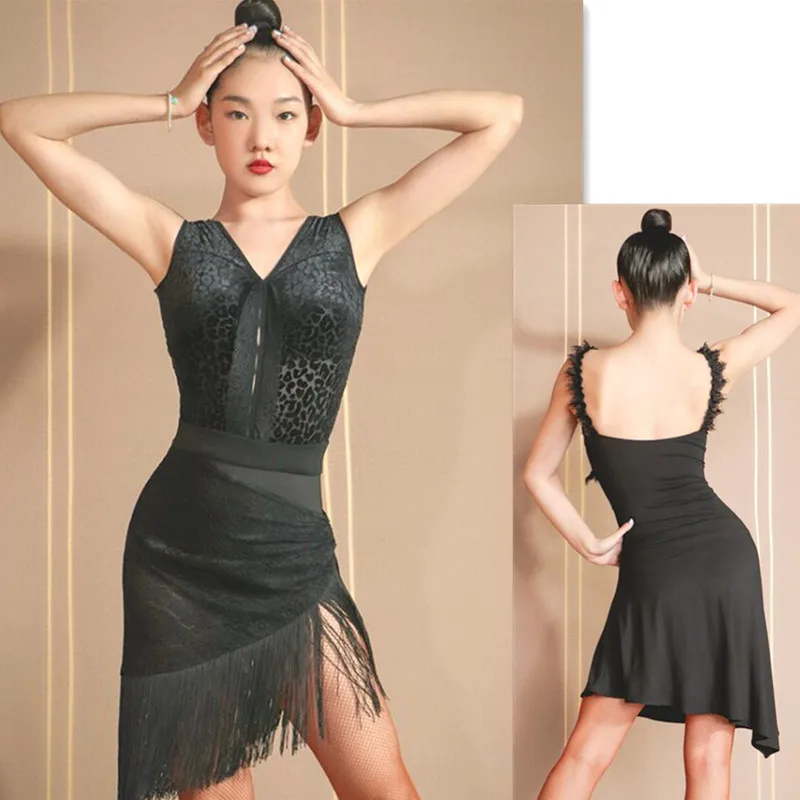 

summer women latin dress skirt cha cha samba dress latin leopard leotard blouse latin dance training skirt latin skirt 730