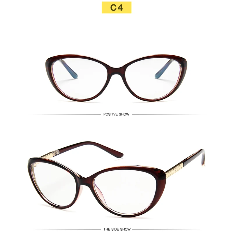 New Designer Woman Flower Optical Glasses Frame Vintage Floral Cat Eye Frame Clear lens Eyewear Black Red Eye Glasses - Цвет оправы: c4-brown