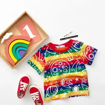 

Baby t-shirt rainbow striped cotton sweet cartoon baby boys girls Tees
